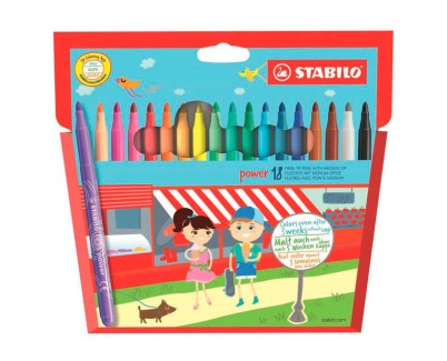 Stabilo Power Pack de 18 Rotuladores de Colores - Punta Media de 2mm - Tinta Lavable - Capuchon Ventilado - Colores Surtidos