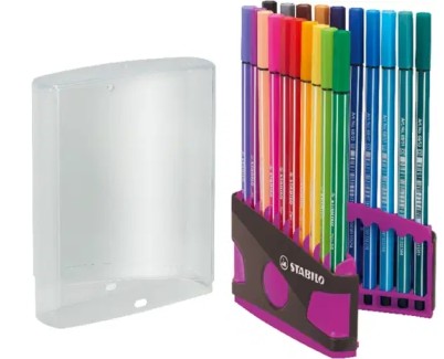 Stabilo Premium Pen 68 Estuche con 20 Rotuladores - Punta de Fibra - Trazo de 1mm aprox. - Alto Brillo y Luminosidad de Color - Colores Surtidos