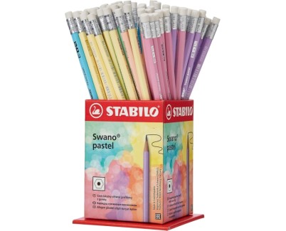 Stabilo Swano Pastel Expositor con 72 Lapices de Grafito HB de 2.2mm con Goma - Mina Antirrotura - Forma Hexagonal - Colores Pastel