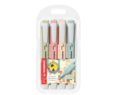 Stabilo Swing Cool Naturecolors Pack de 4 Marcadores Fluorescentes - Cuerpo Plano - Punta Biselada - Trazo entre 1 y 4mm - Tinta con Base de Agua - Antisecado - Colores Surtidos