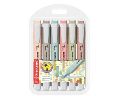 Stabilo Swing Cool Naturecolors Pack de 6 Marcadores Fluorescentes - Cuerpo Plano - Punta Biselada - Trazo entre 1 y 4mm - Tinta con Base de Agua - Antisecado - Colores Surtidos
