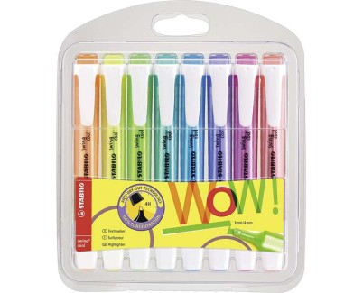 Stabilo Swing Cool Pack de 8 Marcadores Fluorescentes - Cuerpo Plano - Punta Biselada - Trazo entre 1 y 4mm - Tinta con Base de Agua - Antisecado - Colores Surtidos