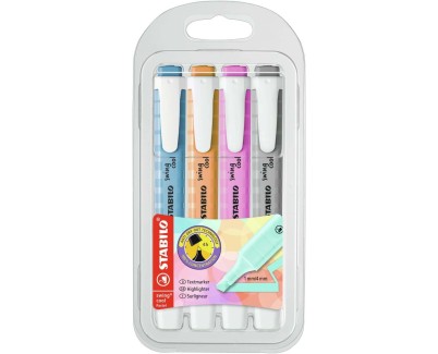 Stabilo Swing Cool Pastel Pack de 4 Marcadores Fluorescentes - Cuerpo Plano - Punta Biselada - Trazo entre 1 y 4mm - Tinta con Base de Agua - Antisecado - Colores Surtidos