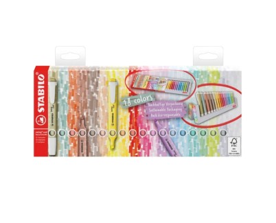 Stabilo Swing Cool Set de Mesa de 18 Marcadores Fluorescentes - Cuerpo Plano - Punta Biselada - Trazo entre 1 y 4mm - Tinta con Base de Agua - Antisecado - Colores Surtidos