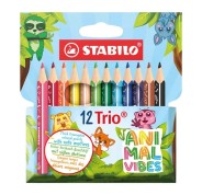 Stabilo Trio Animal Vibes Pack con 12 Lapices de Colores - Estampados Divertidos de Animales - Mina de 4.2mm - Forma Triangular - Colores Surtidos
