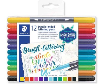 Staedtler 3004 Pack de 12 Rotuladores de Doble Punta para Lettering - Colores Surtidos