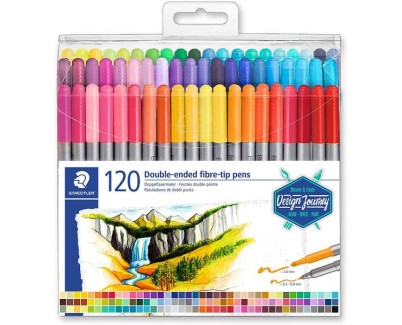 Staedtler 3200 Pack de 120 Rotuladores de Doble Punta - Resistente a la Presion - Colores Surtidos