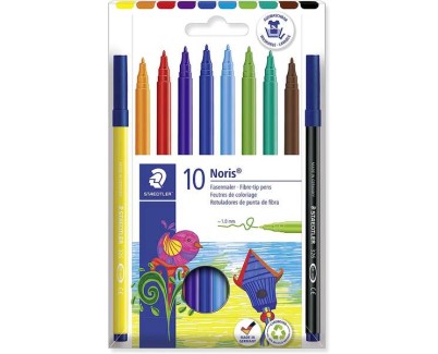 Staedtler 326 Pack de 10 Rotuladores Punta de Fibra - Trazo 1.0mm Aprox - Resistente a la Presion - Tinta a Base de Agua Antisecado - Colores Surtidos