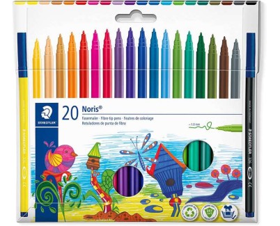 Staedtler 326 Pack de 20 Rotuladores Punta de Fibra - Trazo 1.0mm Aprox - Resistente a la Presion - Tinta a Base de Agua Antisecado - Colores Surtidos