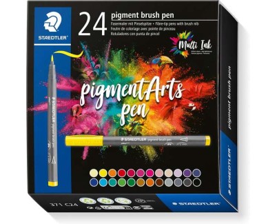 Staedtler 371 Pack de 24 Rotuladores Punta de Pincel Suave - Colores Vivos y Brillantes - No Amarillea con el Paso del Tiempo - Nueva Tinta Multi Ink - Pigmentos de Primera Calidad - Colores Surtidos