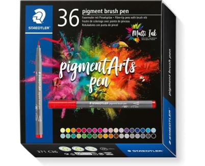 Staedtler 371 Pack de 36 Rotuladores Punta de Pincel Suave - Colores Vivos y Brillantes - No Amarillea con el Paso del Tiempo - Nueva Tinta Multi Ink - Pigmentos de Primera Calidad - Colores Surtidos