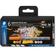 Staedtler 371 Pack de 6 Rotuladores Punta de Pincel Suave - Colores Vivos y Brillantes - No Amarillea con el Paso del Tiempo - Nueva Tinta Multi Ink - Pigmentos de Primera Calidad - Colores Grises/Caramelo Surtidos