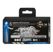 Staedtler 372 Pack de 6 Rotuladores Punta de Pincel Suave - Colores Vivos y Brillantes - No Amarillea con el Paso del Tiempo - Nueva Tinta Multi Ink - Pigmentos de Primera Calidad - Colores Grises Surtidos