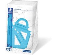 Staedtler Expositor con 18 Packs de Reglas - El Pack incluye Regla Recta 20cm, Transportador, Escuadra 60/30 Grados y Cartabon 45 Grados - Colores Neon Surtidos