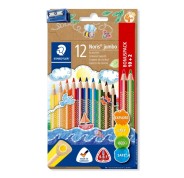 Staedtler Jumbo Noris 128 Pack de 12 Lapices Triangulares de Colores - Diseño Ergonomico - Colores Surtidos