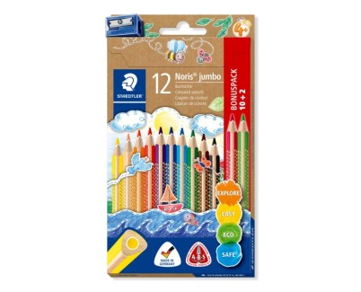 Staedtler Jumbo Noris 128 Pack de 12 Lapices Triangulares de Colores - Dise&ntilde;o Ergonomico - Colores Surtidos
