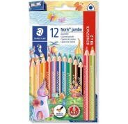 Staedtler Jumbo Noris 128 Pack de 12 Lapices Triangulares de Colores - Diseño Ergonomico - Colores Surtidos