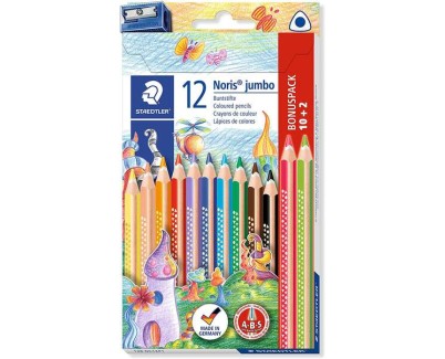Staedtler Jumbo Noris 128 Pack de 12 Lapices Triangulares de Colores - Diseño Ergonomico - Colores Surtidos