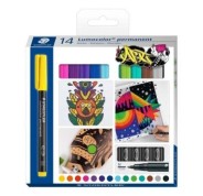 Staedtler Lumocolor 317 Pack de 14 Rotuladores Permanentes - Punta Media Redonda - Trazo 1mm Aprox - Capuchon con Clip - Secado Rapido - Colores Surtidos