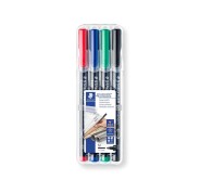 Staedtler Lumocolor 317 Pack de 4 Rotuladores Permanentes - Punta Media Redonda - Trazo 1mm Aprox - Capuchon con Clip - Secado Rapido - Colores Surtidos