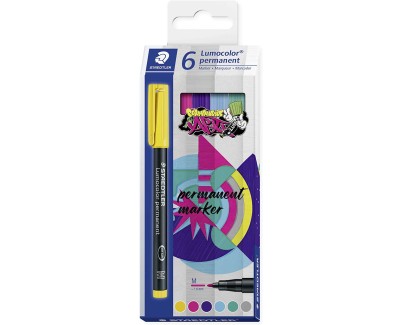 Staedtler Lumocolor 317 Pack de 6 Rotuladores Permanentes - Punta Media Redonda - Trazo 1mm Aprox - Capuchon con Clip - Secado Rapido - Colores Surtidos