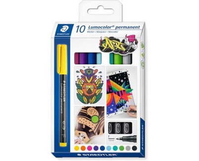 Staedtler Lumocolor 318 C10 Pack de 10 Rotuladores Permanentes - Trazo de 0.6mm Aprox - Secado Rapido - Colores Surtidos