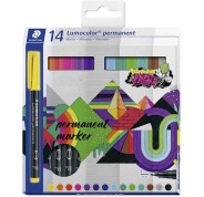 Staedtler Lumocolor 318 Pack de 14 Rotuladores Permanentes - Trazo Fino 0.6mm - Secado Rapido - Muy poco Olor - Colores Surtidos
