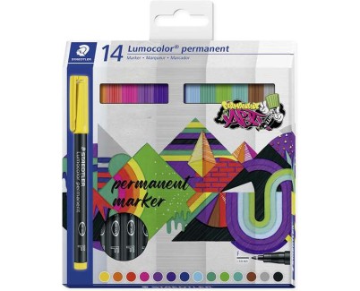 Staedtler Lumocolor 318 Pack de 14 Rotuladores Permanentes - Trazo Fino 0.6mm - Secado Rapido - Muy poco Olor - Colores Surtidos