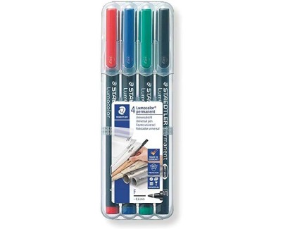 Staedtler Lumocolor 318 Pack de 4 Rotuladores Permanentes - Punta Fina Redonda - Trazo 0.6mm - Capuchon con Clip - Secado Rapido - Colores Surtidos