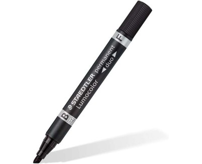 Staedtler Lumocolor 348 Rotulador Permanente de Doble Punta F de 0,6mm y M Biselada de 1,5-4mm - Secado Rapido - Color Negro