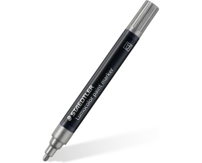 Staedtler Lumocolor 349 Marcador Acrilico Permanente - Trazo 2.4 mm Aprox - Tinta Base de Agua - Color Plata
