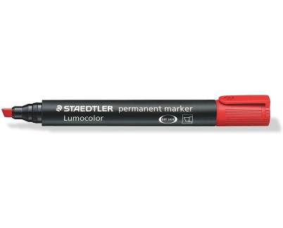 Staedtler Lumocolor 350 Rotulador Permanente - Punta Biselada 2-5mm aprox. - Tinta Base de Alcohol - Secado Rapido - Color Rojo