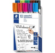 Staedtler Lumocolor 351 Pack de 10 Marcadores para Pizarra Blanca - Punta 2mm Aprox - Secado Rapido - Colores Surtidos