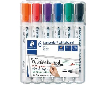 Staedtler Lumocolor 351 Pack de 6 Marcadores para Pizarra Blanca - Secado Rapido - Colores Surtidos