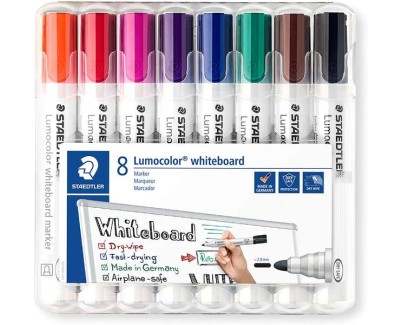 Staedtler Lumocolor 351 Pack de 8 Marcadores para Pizarra Blanca - Secado Rapido - Colores Surtidos
