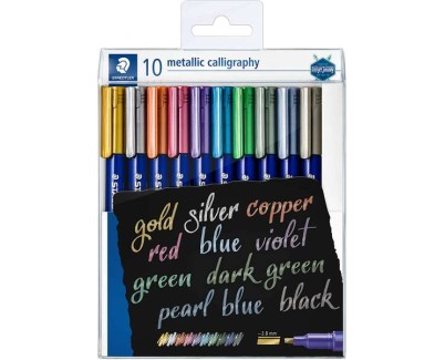 Staedtler Metallic Calligraphy Pack de 10 Rotuladores para Caligrafia - Trazo 2.8mm - Colores Surtidos