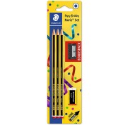 Staedtler Noris 120 Pack de 3 Lapices de Grafito Hexagonales + Goma de Borrar + Sacapuntas - Mina HB Ultrarresistente de 2mm - Madera de Bosques Sostenibles