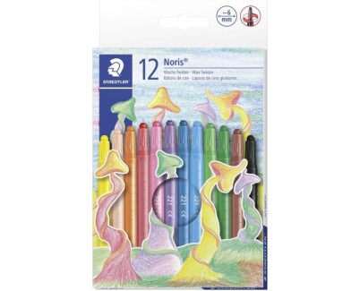 Staedtler Noris 221 Pack de 12 Ceras Giratorias - Diametro 6mm - Resistencia a la Rotura - Colorantes Alimenticios - Colores Surtidos