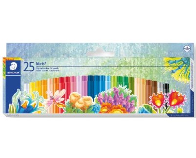 Staedtler Noris 241 Pack de 25 Ceras Blandas - Diametro 8mm - Resistencia a la Rotura - Colores Surtidos
