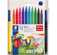 Staedtler Noris 326 Pack de 12 Rotulador de Punta Fina - Trazo 1mm - Tina Base de Agua - Tapa Ventilada - Colores surtidos