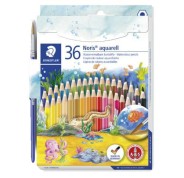 Staedtler Noris Aquarell Pack de 36 Lapices Hexagonales de Colores + Pincel - Refuerzo de Mina para Mayor Resistencia a la Rotura - Madera de Bosques Sostenibles - Colores Surtidos