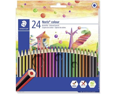 Staedtler Noris Colour 185 Pack de 24 Lapices Hexagonales de Colores - Fabricados en Wopex - Muy Resistentes - Madera de Fuentes Sostenibles - Colores Surtidos