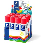 Staedtler Noris Expositor de 12 Barras de Pegamento 20gr - Sin Disolventes - Uso Escolar - Pega Papel, Cartulina, Tejido etc