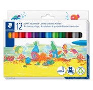 Staedtler Noris Jumbo 340 Pack de 12 Rotuladores Jumbo - Punta de Fibra - Trazo 3mm - Lavable Facilmente - Tinta Base de Agua - Tapa Ventilada - Colores Surtidos