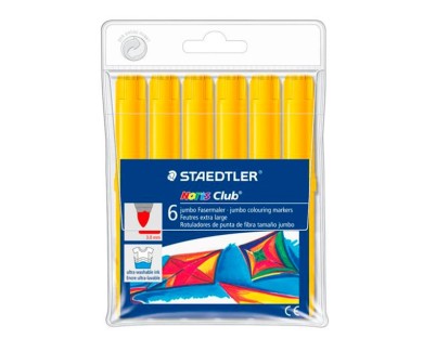 Staedtler Noris Jumbo 340 Pack de 6 Rotuladores Jumbo - Punta de Fibra - Trazo 3mm - Tapa Ventilada - Color Amarillo