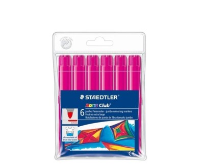 Staedtler Noris Jumbo 340 Pack de 6 Rotuladores Jumbo - Punta de Fibra - Trazo 3mm - Tapa Ventilada - Color Magenta