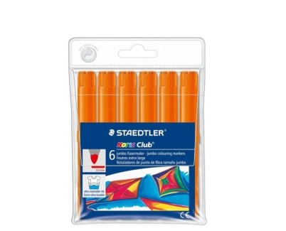Staedtler Noris Jumbo 340 Pack de 6 Rotuladores Jumbo - Punta de Fibra - Trazo 3mm - Tapa Ventilada - Color Naranja