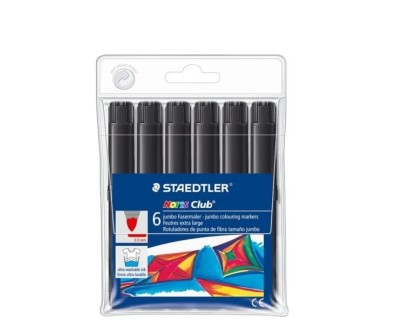 Staedtler Noris Jumbo 340 Pack de 6 Rotuladores Jumbo - Punta de Fibra - Trazo 3mm - Tapa Ventilada - Color Negro
