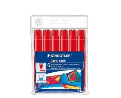 Staedtler Noris Jumbo 340 Pack de 6 Rotuladores Jumbo - Punta de Fibra - Trazo 3mm - Tapa Ventilada - Color Rojo