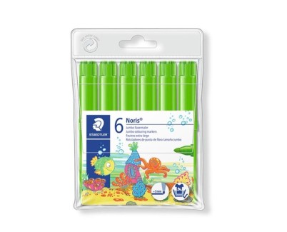 Staedtler Noris Jumbo 340 Pack de 6 Rotuladores Jumbo - Punta de Fibra - Trazo 3mm - Tapa Ventilada - Color Verde Claro